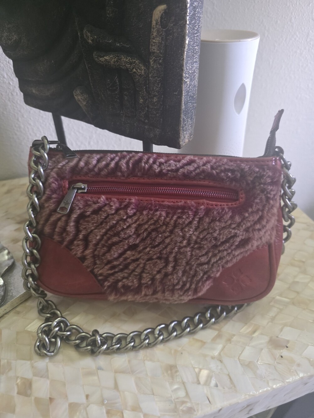 PATRICIA NASH Women's Red Shearling Accent Shoulder Bag